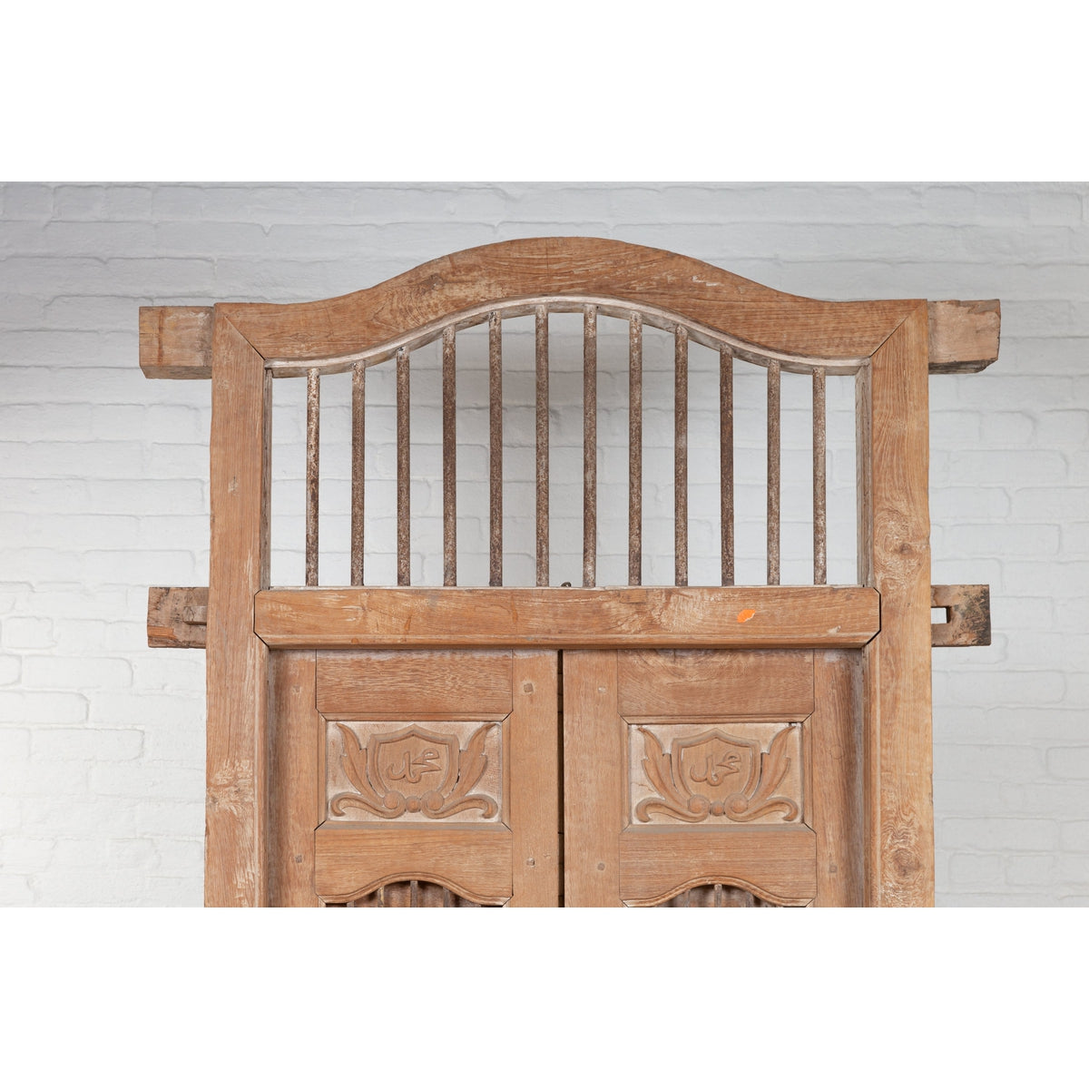 Large Natural Wood Bonnet Top Window Balcony with Hand Carved Foliage Motifs-6. Asian & Chinese Furniture, Art, Antiques, Vintage Home Décor for sale at FEA Home