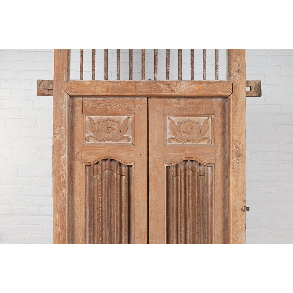 Large Natural Wood Bonnet Top Window Balcony with Hand Carved Foliage Motifs-7. Asian & Chinese Furniture, Art, Antiques, Vintage Home Décor for sale at FEA Home