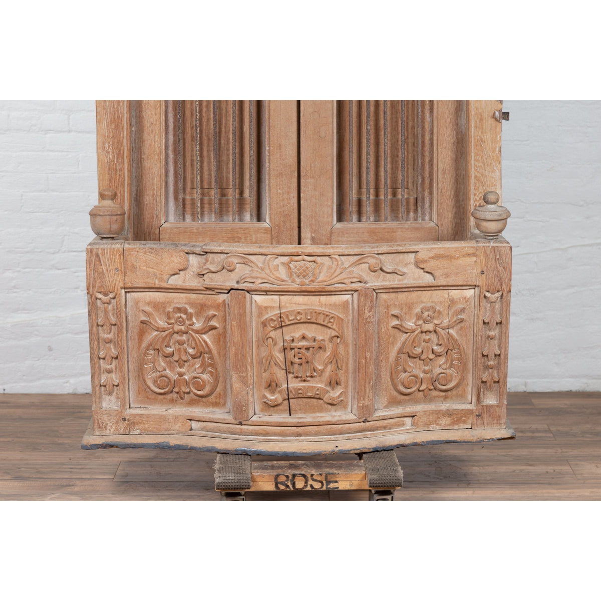 Large Natural Wood Bonnet Top Window Balcony with Hand Carved Foliage Motifs-12. Asian & Chinese Furniture, Art, Antiques, Vintage Home Décor for sale at FEA Home