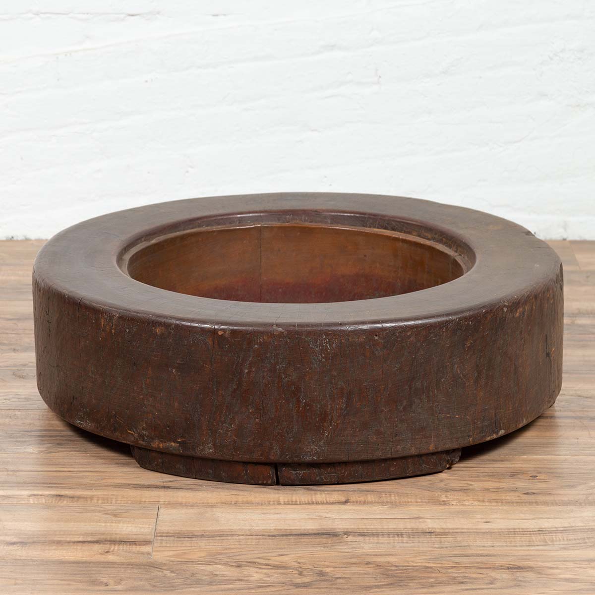 Meiji Period Japanese Wood Root Round Hibachi with Brown Patina, circa 1900-6. Asian & Chinese Furniture, Art, Antiques, Vintage Home Décor for sale at FEA Home