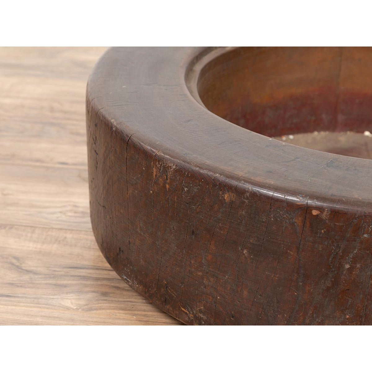Meiji Period Japanese Wood Root Round Hibachi with Brown Patina, circa 1900-9. Asian & Chinese Furniture, Art, Antiques, Vintage Home Décor for sale at FEA Home