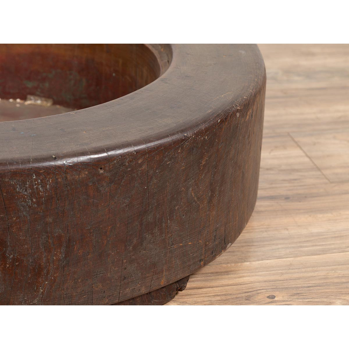 Meiji Period Japanese Wood Root Round Hibachi with Brown Patina, circa 1900-5. Asian & Chinese Furniture, Art, Antiques, Vintage Home Décor for sale at FEA Home