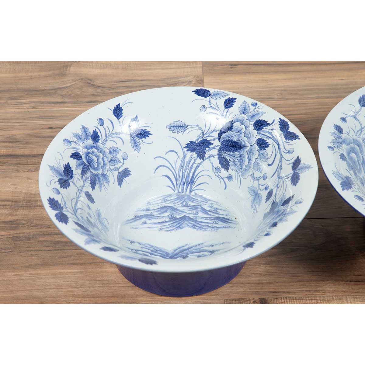 Pair of Blue & White Porcelain Basins with Floral Motifs-9. Asian & Chinese Furniture, Art, Antiques, Vintage Home Décor for sale at FEA Home