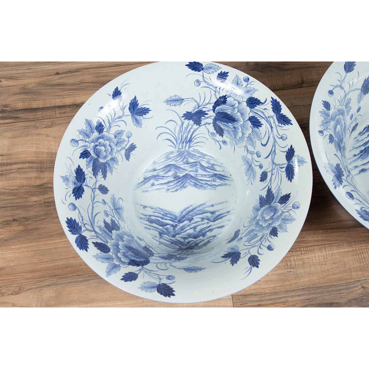 Pair of Blue & White Porcelain Basins with Floral Motifs-11. Asian & Chinese Furniture, Art, Antiques, Vintage Home Décor for sale at FEA Home