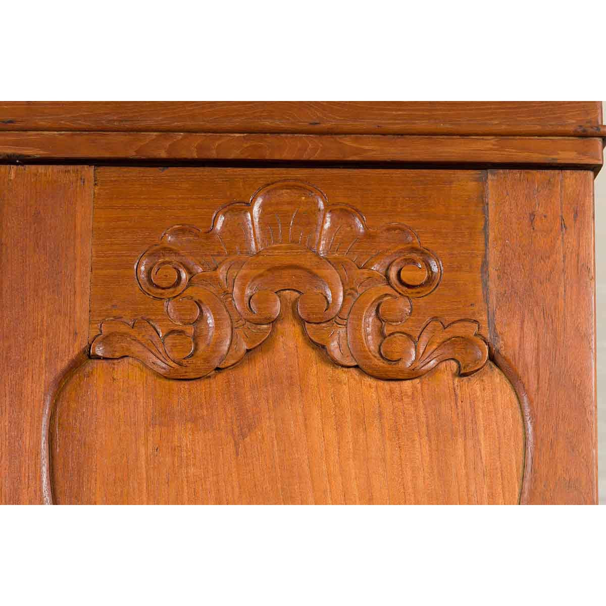 Dutch Colonial 19th Century Teak Wood Cabinet with Carved Panels and Shelves-11. Asian & Chinese Furniture, Art, Antiques, Vintage Home Décor for sale at FEA Home