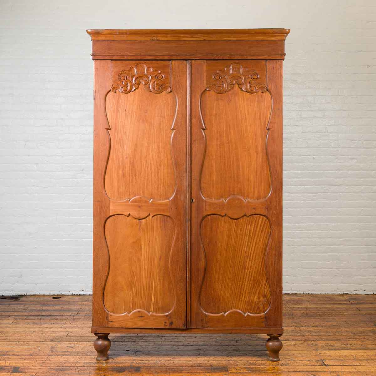 Dutch Colonial 19th Century Teak Wood Cabinet with Carved Panels and Shelves-3. Asian & Chinese Furniture, Art, Antiques, Vintage Home Décor for sale at FEA Home