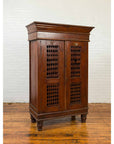 Indian Hand Carved Cabinet with Open Diamond Design and Painted Fan Motifs-3. Asian & Chinese Furniture, Art, Antiques, Vintage Home Décor for sale at FEA Home