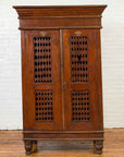 Indian Hand Carved Cabinet with Open Diamond Design and Painted Fan Motifs-2. Asian & Chinese Furniture, Art, Antiques, Vintage Home Décor for sale at FEA Home
