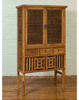 Indonesian Cabinet with Rattan Doors, Drawers and Fretwork Sliding Panels-3. Asian & Chinese Furniture, Art, Antiques, Vintage Home Décor for sale at FEA Home