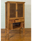 Indonesian Cabinet with Rattan Doors, Drawers and Fretwork Sliding Panels-12. Asian & Chinese Furniture, Art, Antiques, Vintage Home Décor for sale at FEA Home