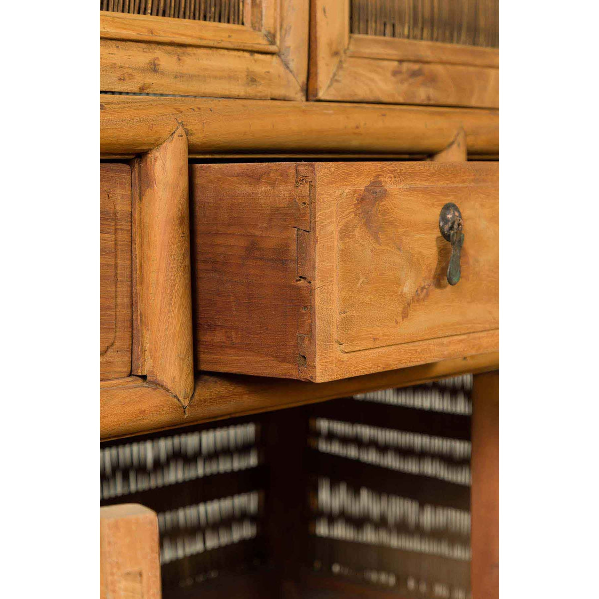 Indonesian Cabinet with Rattan Doors, Drawers and Fretwork Sliding Panels-7. Asian & Chinese Furniture, Art, Antiques, Vintage Home Décor for sale at FEA Home