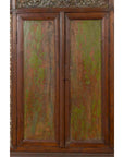 Large 19th Century Cabinet with Carved Floral Motifs and Distressed Verde Finish-8. Asian & Chinese Furniture, Art, Antiques, Vintage Home Décor for sale at FEA Home