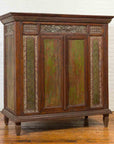 Large 19th Century Cabinet with Carved Floral Motifs and Distressed Verde Finish-3. Asian & Chinese Furniture, Art, Antiques, Vintage Home Décor for sale at FEA Home
