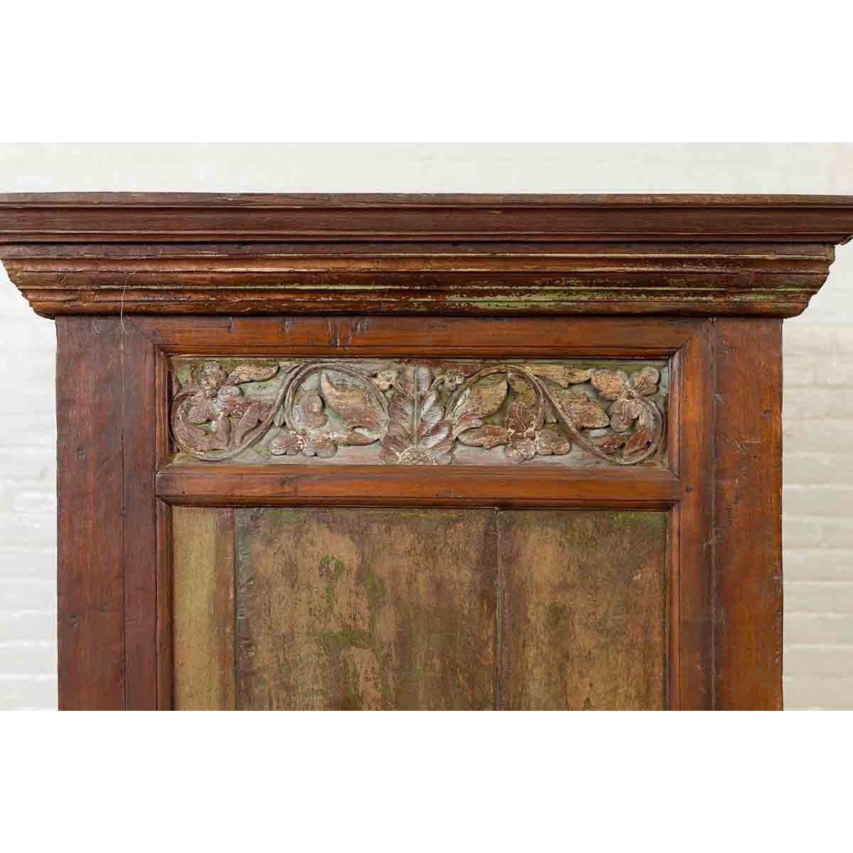 Large 19th Century Cabinet with Carved Floral Motifs and Distressed Verde Finish-11. Asian & Chinese Furniture, Art, Antiques, Vintage Home Décor for sale at FEA Home
