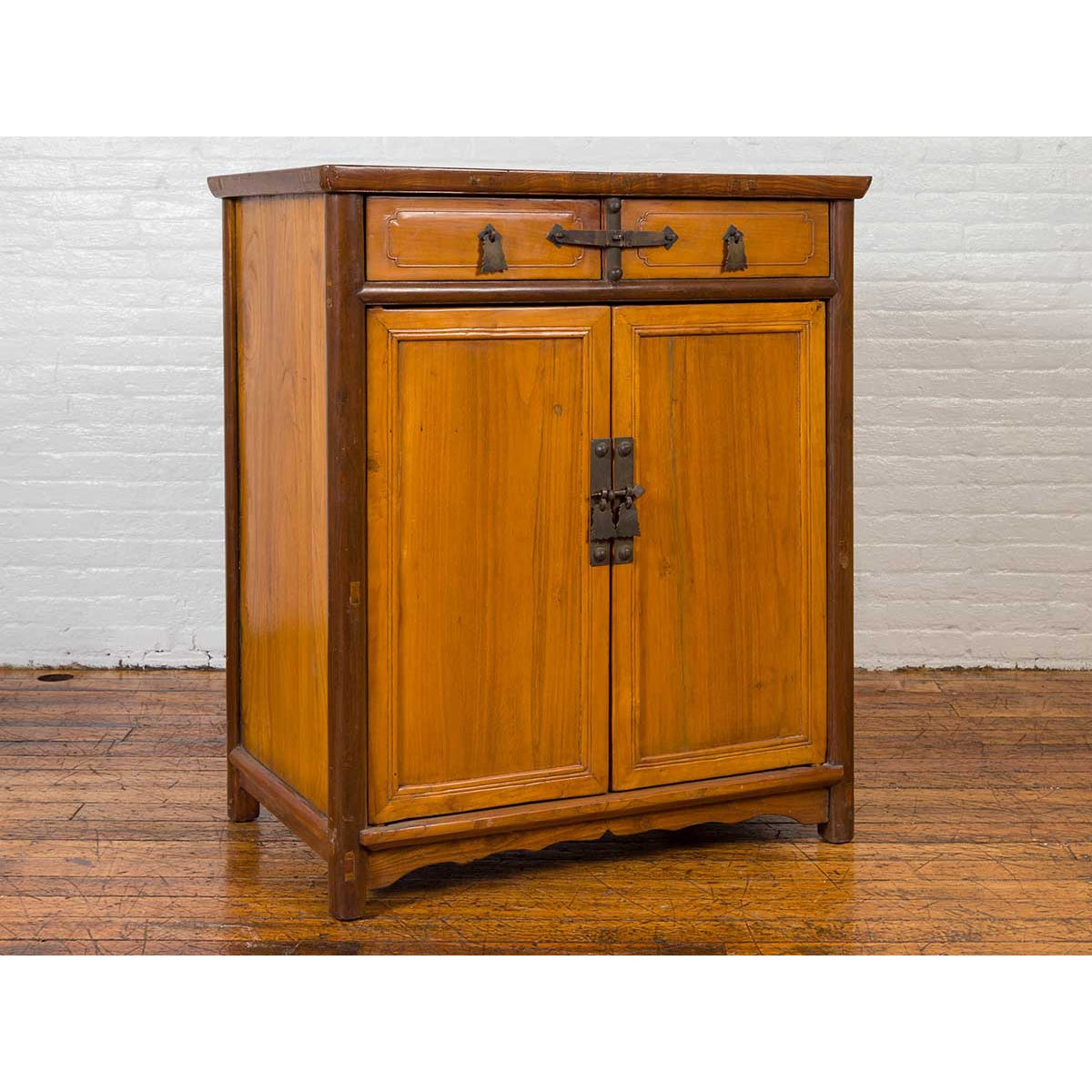 Chinese Antique Elm Two-Toned Cabinet with Cut Bronze Hardware and Yellow Patina-15. Asian & Chinese Furniture, Art, Antiques, Vintage Home Décor for sale at FEA Home