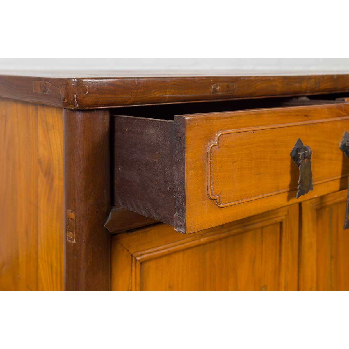 Chinese Antique Elm Two-Toned Cabinet with Cut Bronze Hardware and Yellow Patina-9. Asian & Chinese Furniture, Art, Antiques, Vintage Home Décor for sale at FEA Home