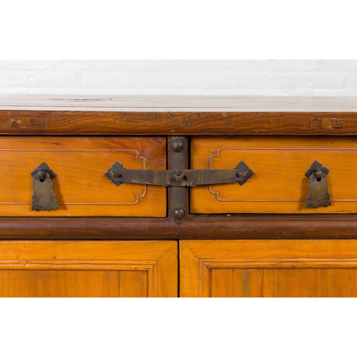 Chinese Antique Elm Two-Toned Cabinet with Cut Bronze Hardware and Yellow Patina-8. Asian & Chinese Furniture, Art, Antiques, Vintage Home Décor for sale at FEA Home