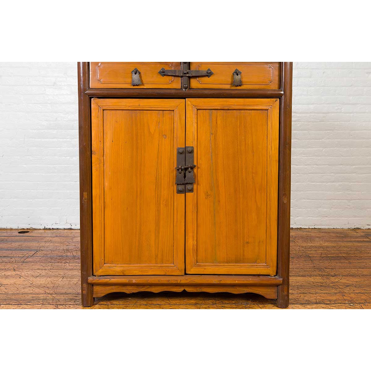 Chinese Antique Elm Two-Toned Cabinet with Cut Bronze Hardware and Yellow Patina-10. Asian & Chinese Furniture, Art, Antiques, Vintage Home Décor for sale at FEA Home