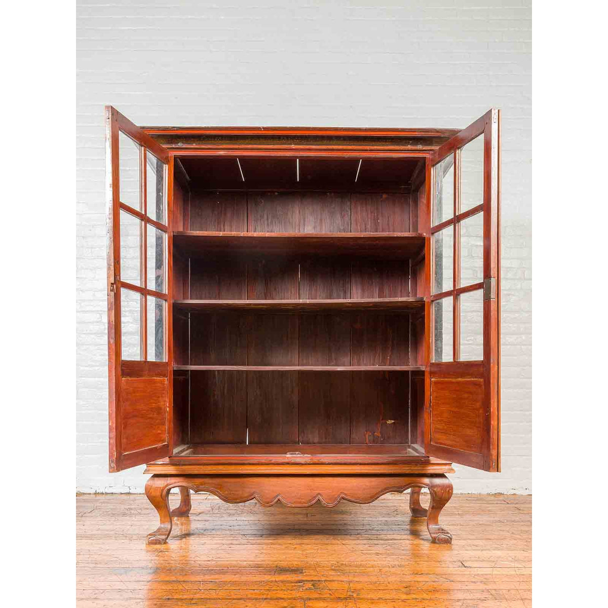 Dutch Colonial Antique Lacquered Wood Cabinet with Glass Doors and Cabriole Legs-4. Asian & Chinese Furniture, Art, Antiques, Vintage Home Décor for sale at FEA Home