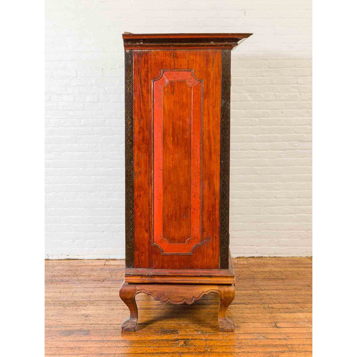 Dutch Colonial Antique Lacquered Wood Cabinet with Glass Doors and Cabriole Legs-9. Asian & Chinese Furniture, Art, Antiques, Vintage Home Décor for sale at FEA Home