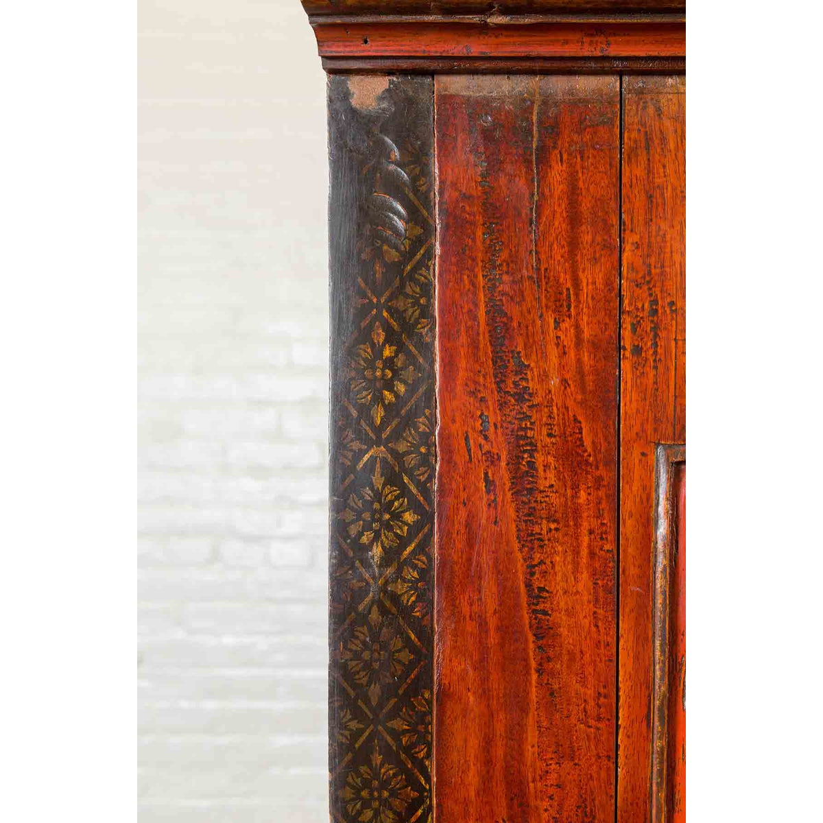 Dutch Colonial Antique Lacquered Wood Cabinet with Glass Doors and Cabriole Legs-11. Asian & Chinese Furniture, Art, Antiques, Vintage Home Décor for sale at FEA Home