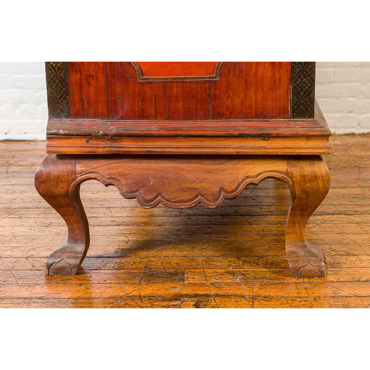 Dutch Colonial Antique Lacquered Wood Cabinet with Glass Doors and Cabriole Legs-14. Asian & Chinese Furniture, Art, Antiques, Vintage Home Décor for sale at FEA Home