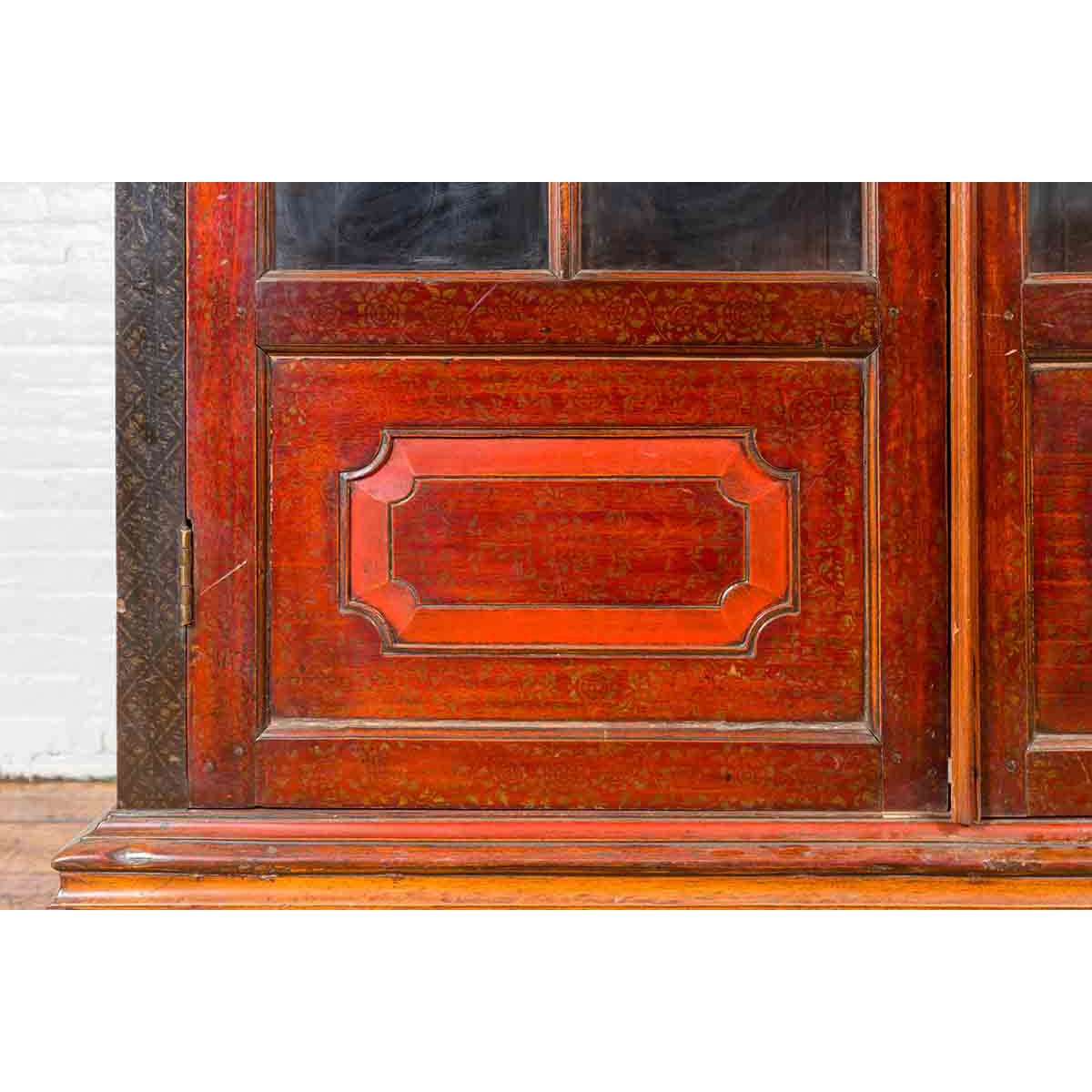 Dutch Colonial Antique Lacquered Wood Cabinet with Glass Doors and Cabriole Legs-5. Asian & Chinese Furniture, Art, Antiques, Vintage Home Décor for sale at FEA Home