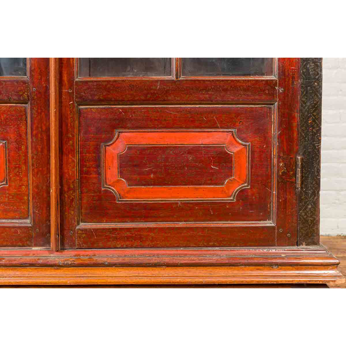 Dutch Colonial Antique Lacquered Wood Cabinet with Glass Doors and Cabriole Legs-6. Asian & Chinese Furniture, Art, Antiques, Vintage Home Décor for sale at FEA Home