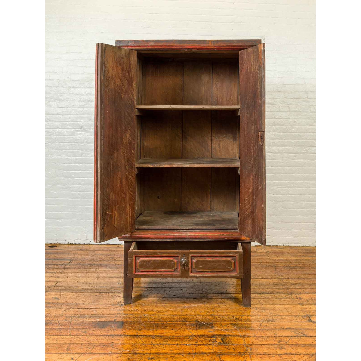 Dutch Colonial 19th Century Cabinet with Polychrome Finish and Carved Sides-14. Asian & Chinese Furniture, Art, Antiques, Vintage Home Décor for sale at FEA Home