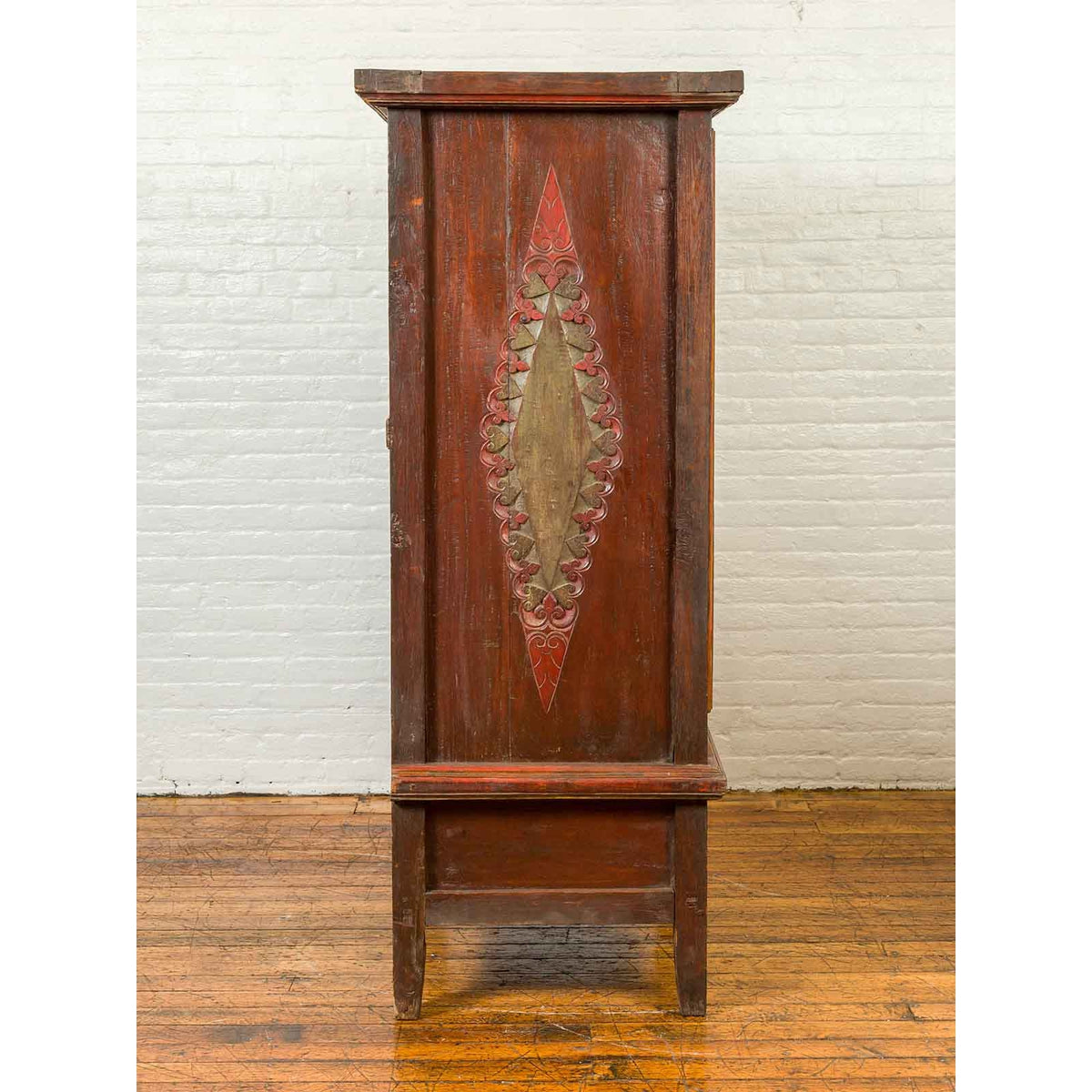 Dutch Colonial 19th Century Cabinet with Polychrome Finish and Carved Sides-6. Asian & Chinese Furniture, Art, Antiques, Vintage Home Décor for sale at FEA Home