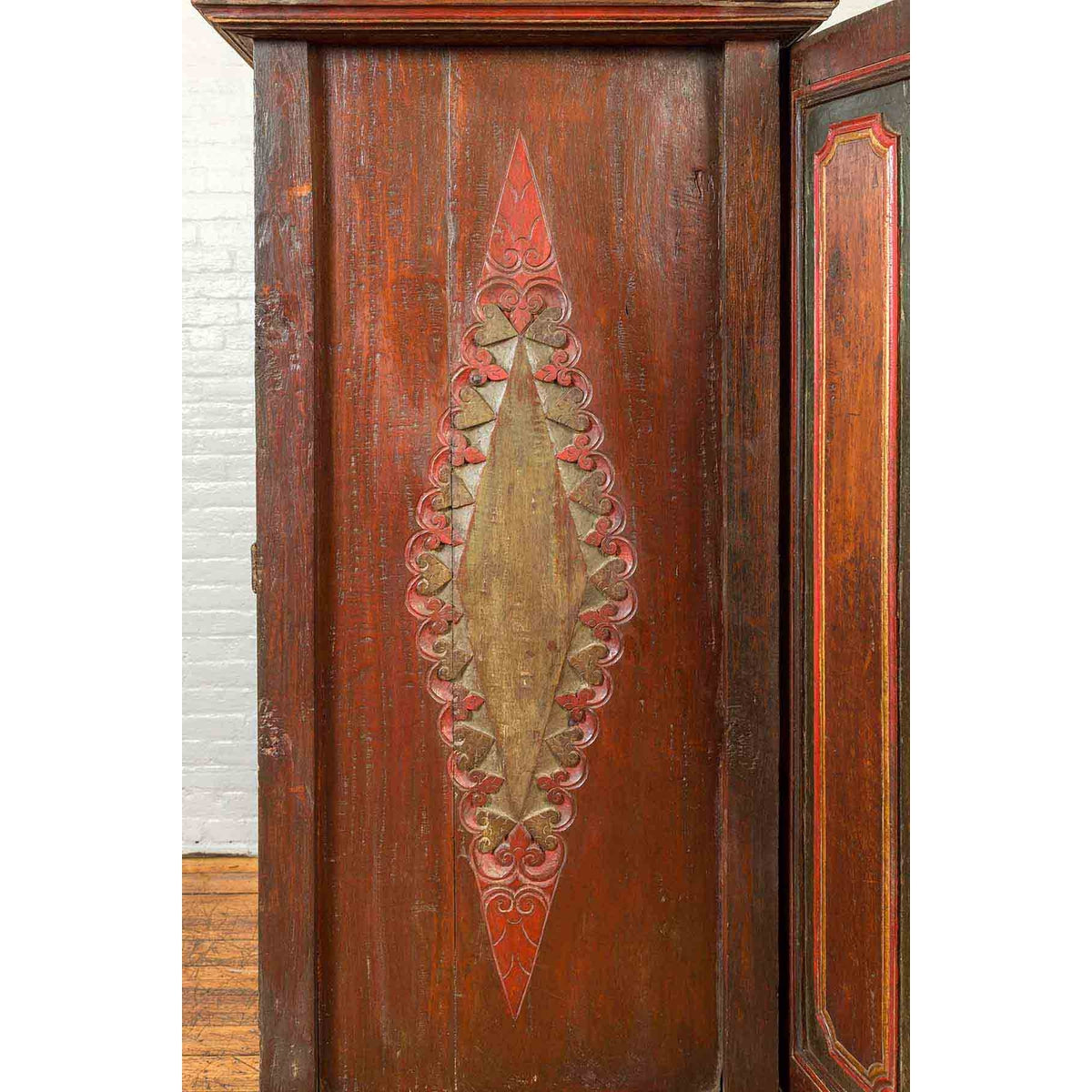 Dutch Colonial 19th Century Cabinet with Polychrome Finish and Carved Sides-8. Asian & Chinese Furniture, Art, Antiques, Vintage Home Décor for sale at FEA Home