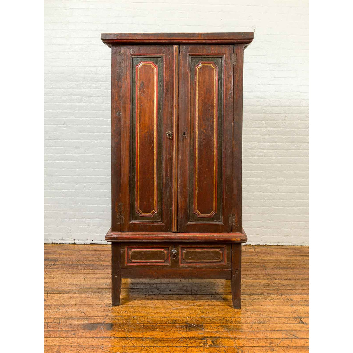 Dutch Colonial 19th Century Cabinet with Polychrome Finish and Carved Sides-4. Asian & Chinese Furniture, Art, Antiques, Vintage Home Décor for sale at FEA Home