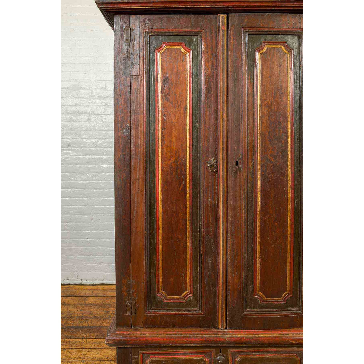 Dutch Colonial 19th Century Cabinet with Polychrome Finish and Carved Sides-5. Asian & Chinese Furniture, Art, Antiques, Vintage Home Décor for sale at FEA Home