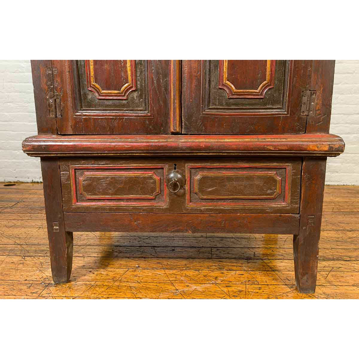 Dutch Colonial 19th Century Cabinet with Polychrome Finish and Carved Sides-13. Asian & Chinese Furniture, Art, Antiques, Vintage Home Décor for sale at FEA Home