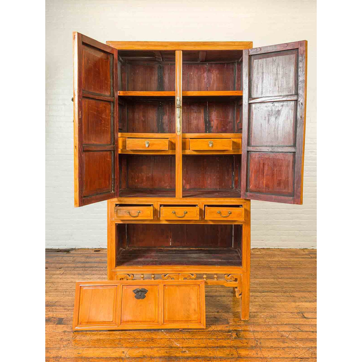 Chinese Ming Dynasty Style Elm Cabinet with Doors, Drawers and Removable Panel-4. Asian & Chinese Furniture, Art, Antiques, Vintage Home Décor for sale at FEA Home