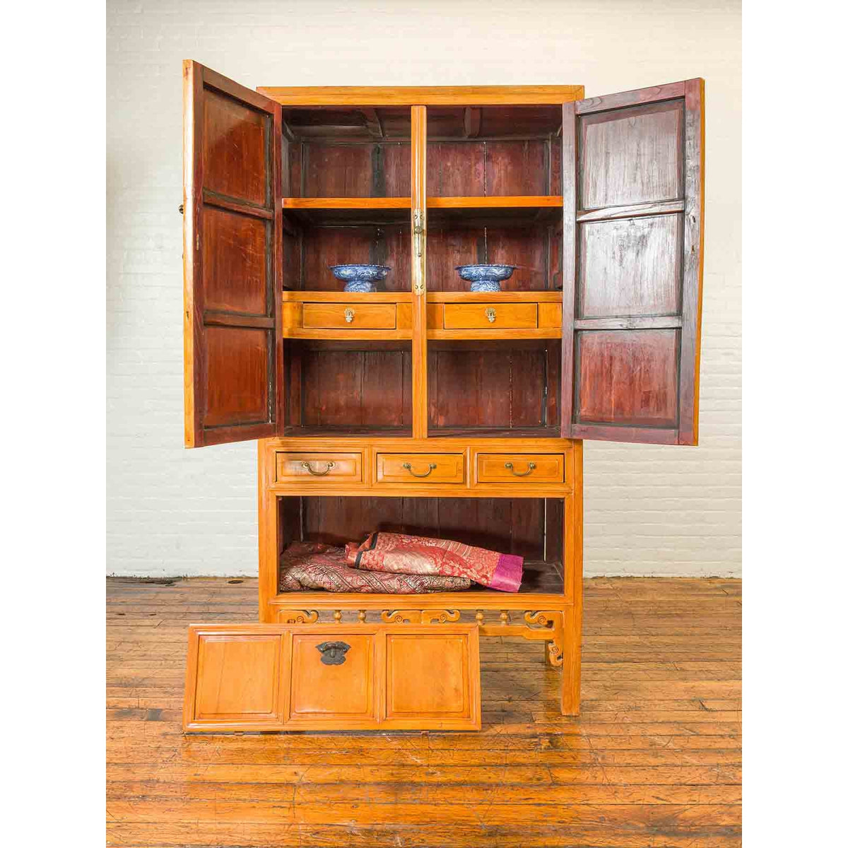 Chinese Ming Dynasty Style Elm Cabinet with Doors, Drawers and Removable Panel-3. Asian & Chinese Furniture, Art, Antiques, Vintage Home Décor for sale at FEA Home