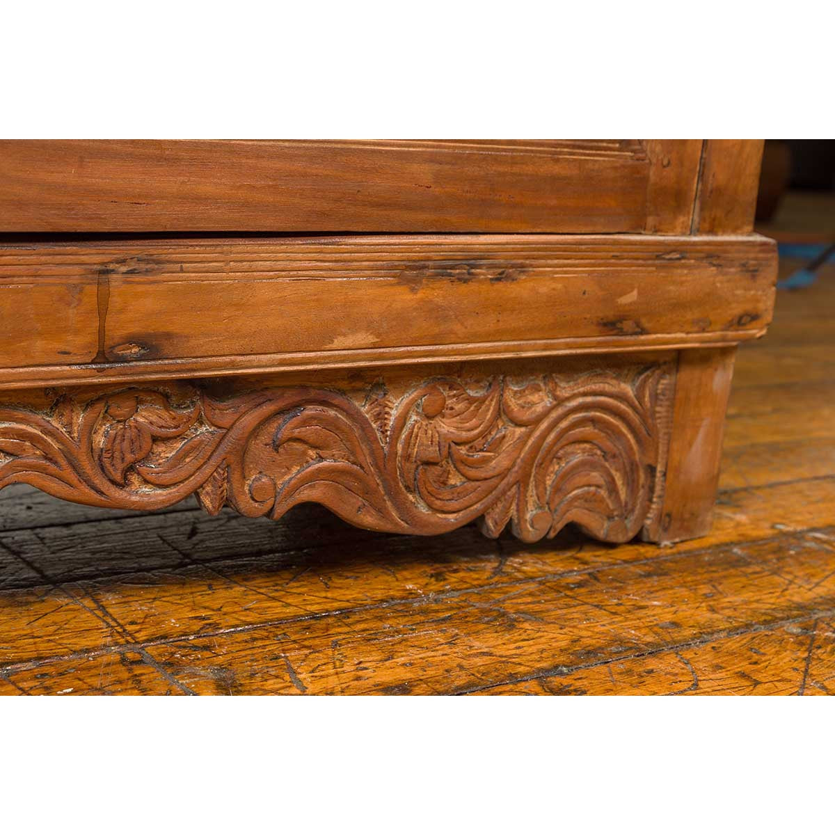 Indian 19th Century Tall Cabinet with Carved Scrolling Foliage and Beaded Motifs-16. Asian & Chinese Furniture, Art, Antiques, Vintage Home Décor for sale at FEA Home