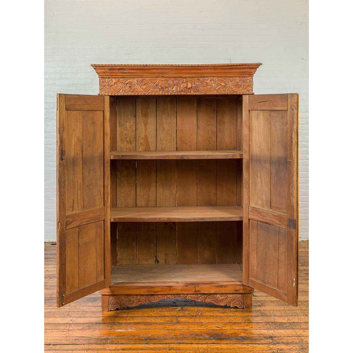 Indian 19th Century Tall Cabinet with Carved Scrolling Foliage and Beaded Motifs-4. Asian & Chinese Furniture, Art, Antiques, Vintage Home Décor for sale at FEA Home