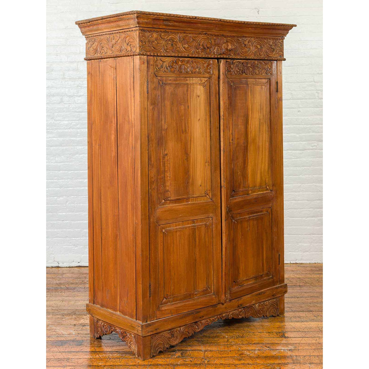Indian 19th Century Tall Cabinet with Carved Scrolling Foliage and Beaded Motifs-3. Asian & Chinese Furniture, Art, Antiques, Vintage Home Décor for sale at FEA Home