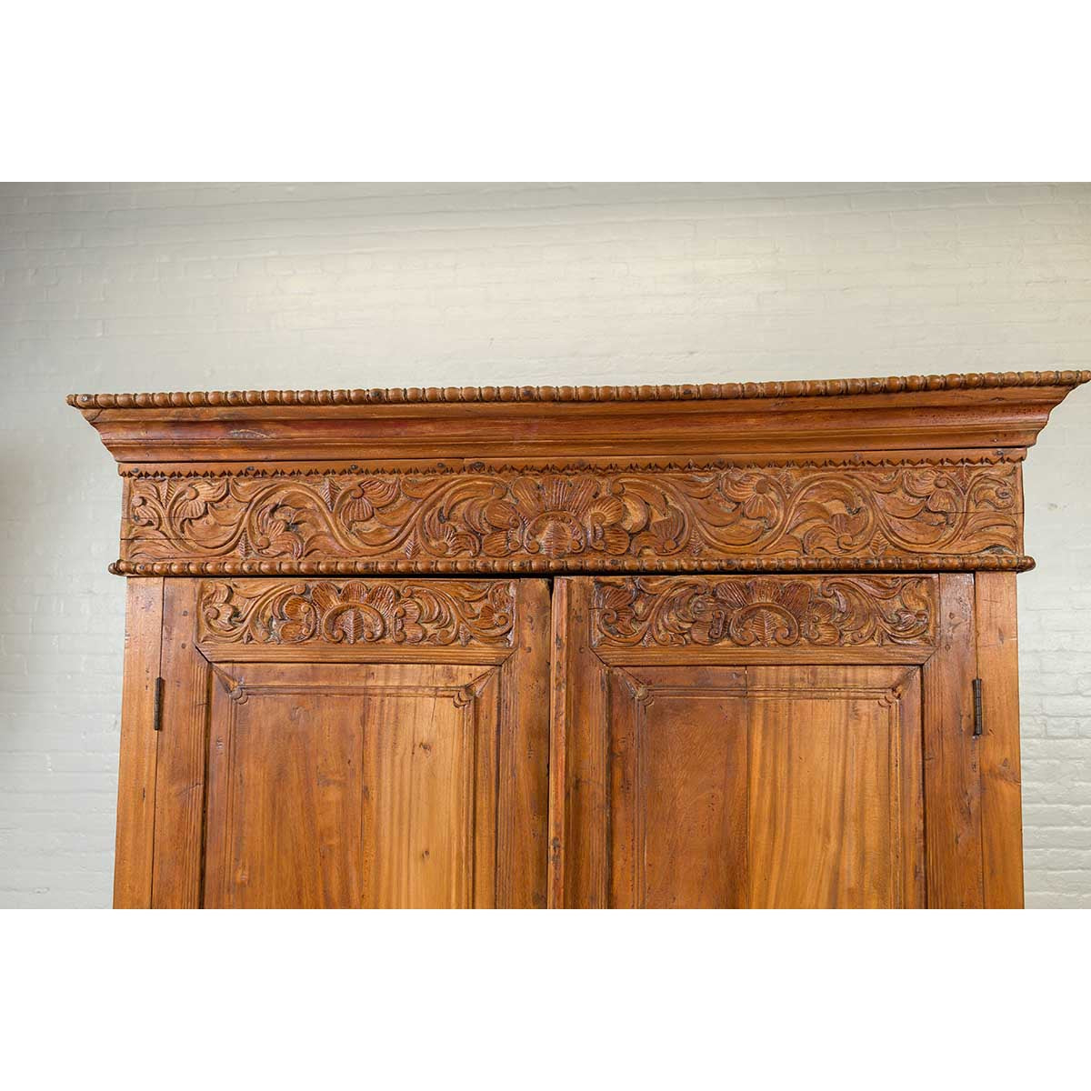 Indian 19th Century Tall Cabinet with Carved Scrolling Foliage and Beaded Motifs-11. Asian & Chinese Furniture, Art, Antiques, Vintage Home Décor for sale at FEA Home