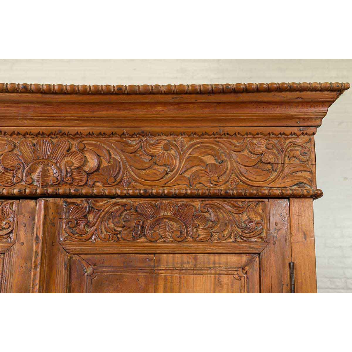Indian 19th Century Tall Cabinet with Carved Scrolling Foliage and Beaded Motifs-6. Asian & Chinese Furniture, Art, Antiques, Vintage Home Décor for sale at FEA Home