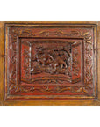 Large Chinese Qing Elm Armoire with Carved Motifs and Red Lacquered Accents-11. Asian & Chinese Furniture, Art, Antiques, Vintage Home Décor for sale at FEA Home