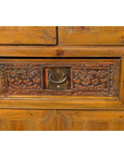 Large Chinese Qing Elm Armoire with Carved Motifs and Red Lacquered Accents-13. Asian & Chinese Furniture, Art, Antiques, Vintage Home Décor for sale at FEA Home