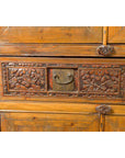 Large Chinese Qing Elm Armoire with Carved Motifs and Red Lacquered Accents-14. Asian & Chinese Furniture, Art, Antiques, Vintage Home Décor for sale at FEA Home