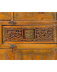 Large Chinese Qing Elm Armoire with Carved Motifs and Red Lacquered Accents-15. Asian & Chinese Furniture, Art, Antiques, Vintage Home Décor for sale at FEA Home