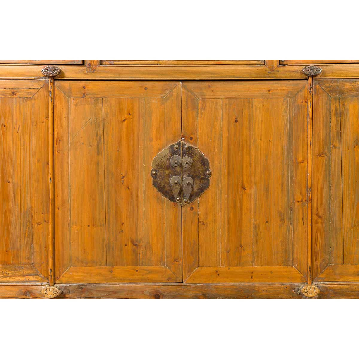 Large Chinese Qing Elm Armoire with Carved Motifs and Red Lacquered Accents-8. Asian & Chinese Furniture, Art, Antiques, Vintage Home Décor for sale at FEA Home