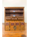 Large Chinese Qing Elm Armoire with Carved Motifs and Red Lacquered Accents-4. Asian & Chinese Furniture, Art, Antiques, Vintage Home Décor for sale at FEA Home