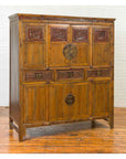 Large Chinese Qing Elm Armoire with Carved Motifs and Red Lacquered Accents-3. Asian & Chinese Furniture, Art, Antiques, Vintage Home Décor for sale at FEA Home