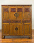 Large Chinese Qing Elm Armoire with Carved Motifs and Red Lacquered Accents-2. Asian & Chinese Furniture, Art, Antiques, Vintage Home Décor for sale at FEA Home