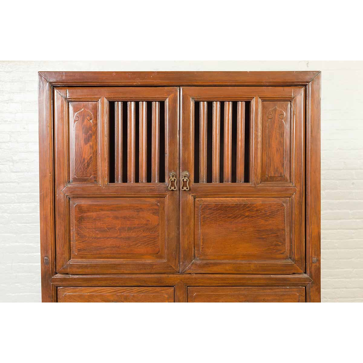 Chinese Vintage Cabinet with Fretwork Design, Doors and Drawers-5. Asian & Chinese Furniture, Art, Antiques, Vintage Home Décor for sale at FEA Home